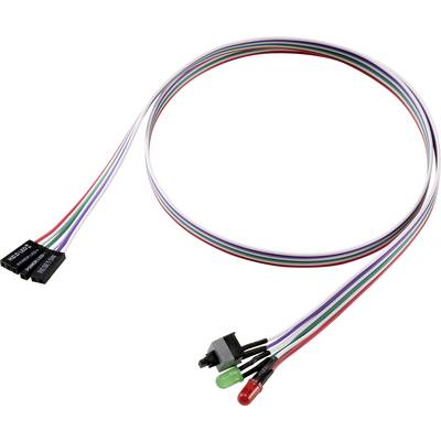 Kabel s červenými a zelenými LED diodami a černým spínačem na jednom konci; na druhém konci jsou připojovací konektory.