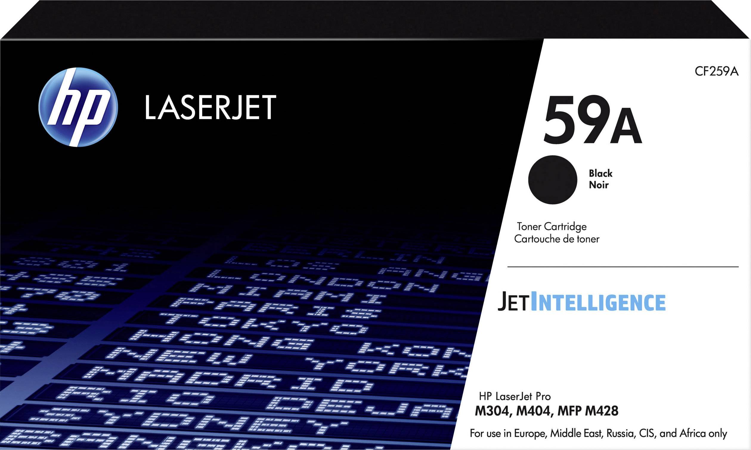 Balení tonerové kazety HP LaserJet 59A. Černý toner pro modely M304, M404 a MFP M428. Obsahuje technologii 'JetIntelligence'.