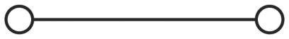 Tenká horizontální čára s kruhem na každém konci; znázornění jednoduchého propojení nebo vazby.