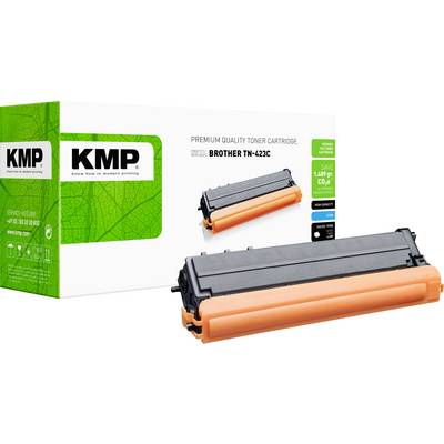 Toner kazeta KMP prémiové kvality pro Brother TN-423C, zobrazena se zeleným obalem produktu a oranžovo-černou kazurou na bílém pozadí.