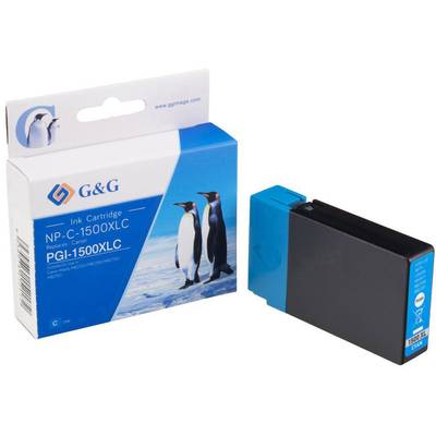 Tisková cartridge značky G&G, model NP-C-1500XLC, v obalu zobrazujícím tučňáky a logo.
