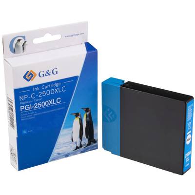 Tisková kazeta G&G NP-C-2500XLC, kompatibilní s Canon PGI-2500XLC. Balení zobrazuje tučňáky, modro-černou barevnou koncepci.