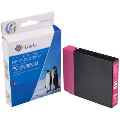 Inkoustová kazeta značky G&G, náhrada pro Canon PGI-2500XLM, s obrázkem tučňáků na obalu.
