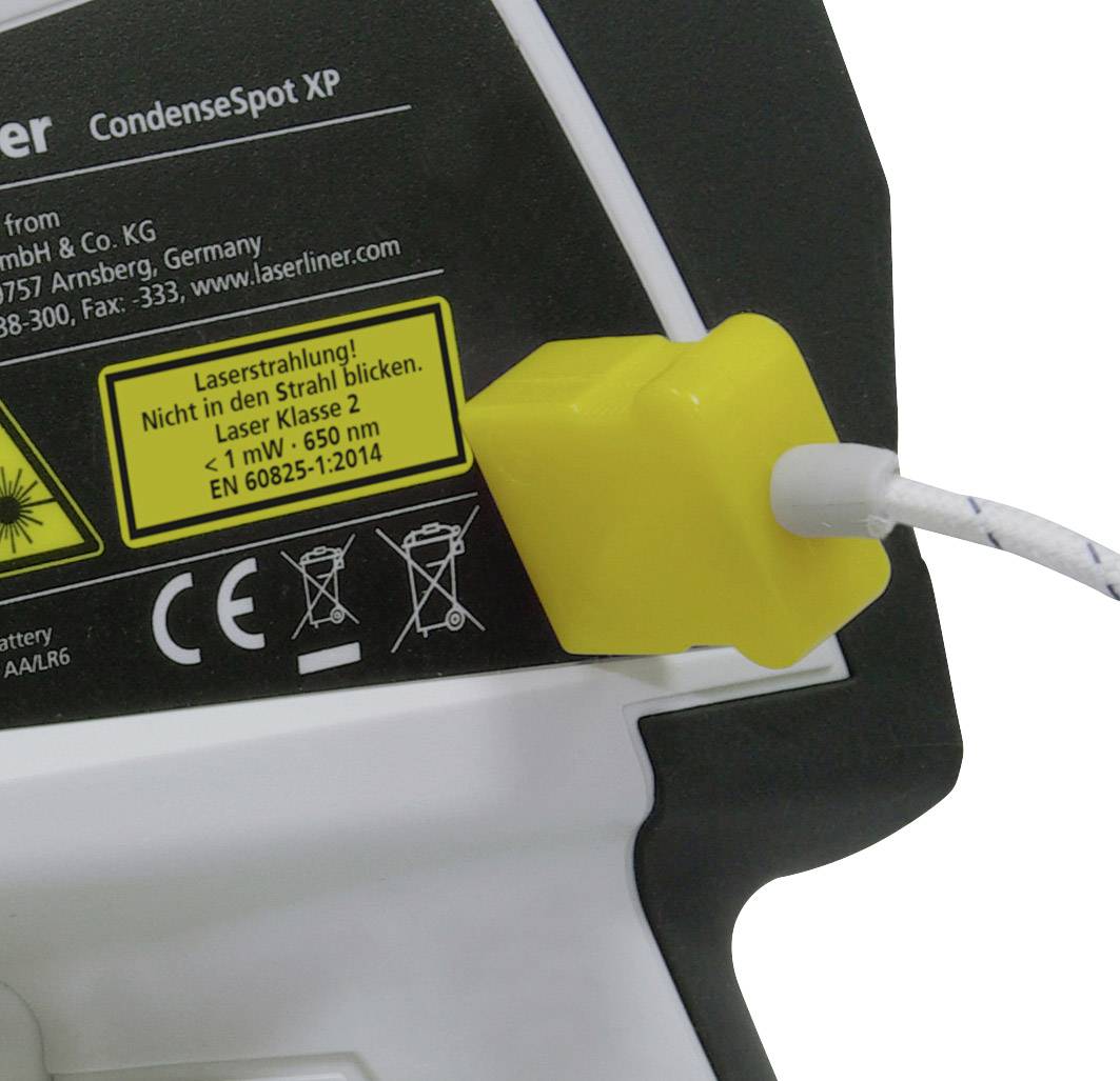 Výstražná cedule na zařízení s nápisem: 'Laserové záření: Nedívejte se do paprsku. Laser třídy 2'.