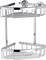 Dvoupatrový chromovaný kovový sprchový koš určený k instalaci do rohu, ideální pro uchovávání sprchových potřeb.