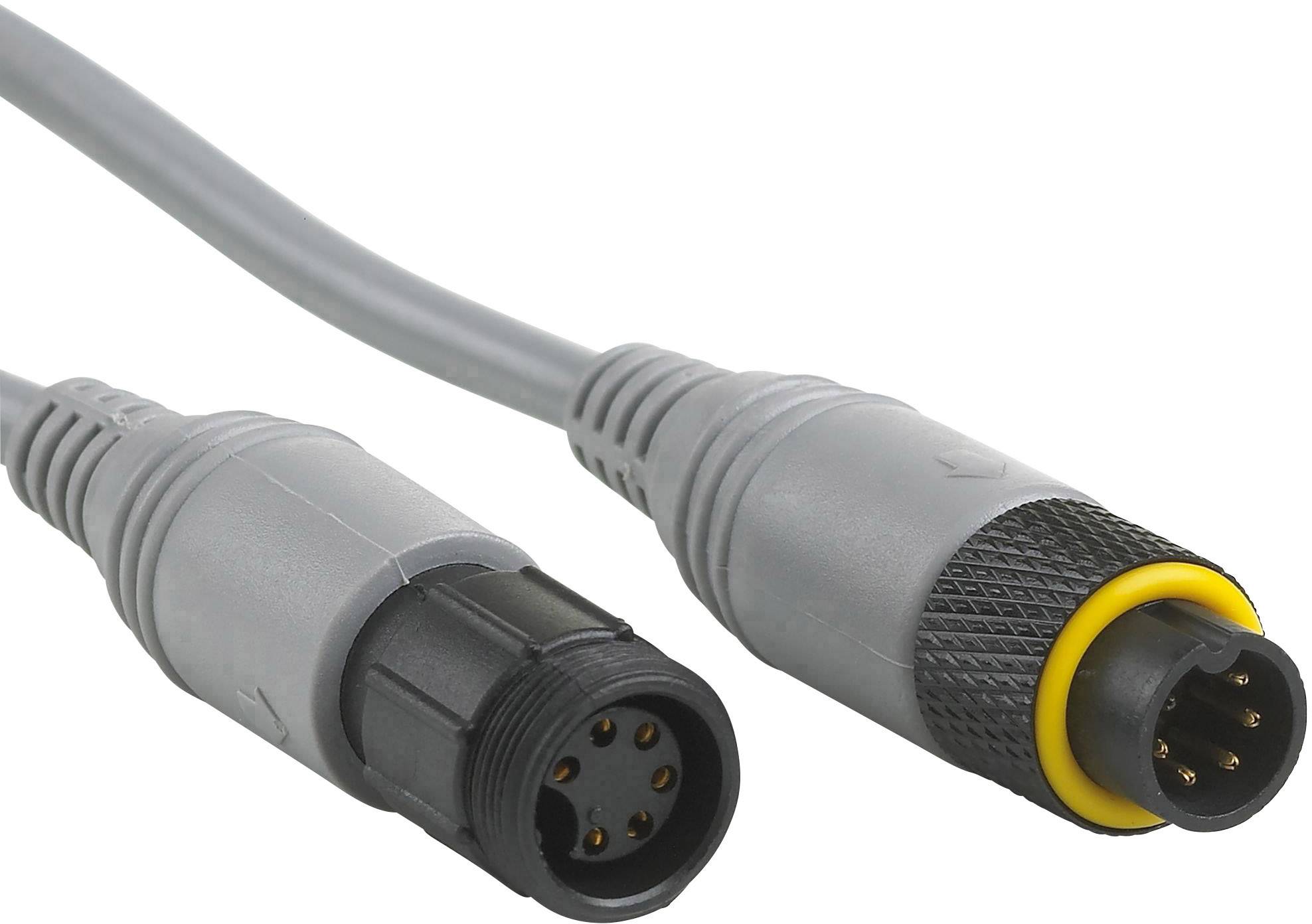 Šedý kabel s dvěma konektory, jedním 5-pólovým samčím a jedním 5-pólovým samičím konektorem.