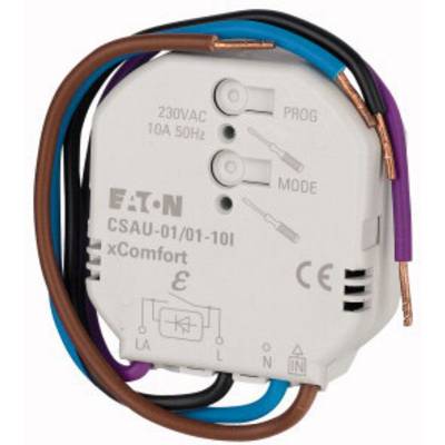 Obrázek zobrazuje elektrický modul značky Eaton 'CSAU-01/01-10I', včetně připojení a údajů o napětí a frekvenci.
