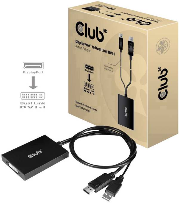club3D CAC-1010 DisplayPort adaptér [1x zástrčka DisplayPort, USB 2.0 zástrčka A - 1x DVI zásuvka 24+5pólová] černá  0.60 m