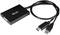 Adaptérový kabel z DisplayPortu na DVI. Vlevo je konektor DVI, vpravo se nacházejí konektory DisplayPort a USB.
