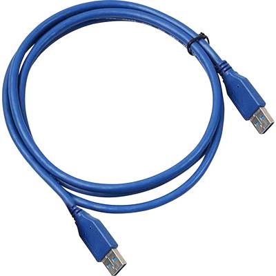 Modré USB kabel se dvěma USB konektory na koncích, svinuté do kruhu.