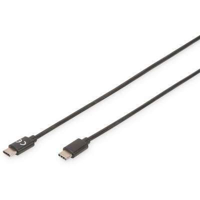 Černý USB-C kabel se dvěma konektory, jeden vlevo a jeden vpravo, na bílém pozadí.