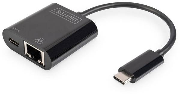 Digitus USB-C®, RJ45  adaptér [1x USB-C® zástrčka - 1x RJ45 zásuvka, USB-C® zásuvka] DN-3027  vč. zásuvky RJ45, s nabíjecí zásuvkou , s USB