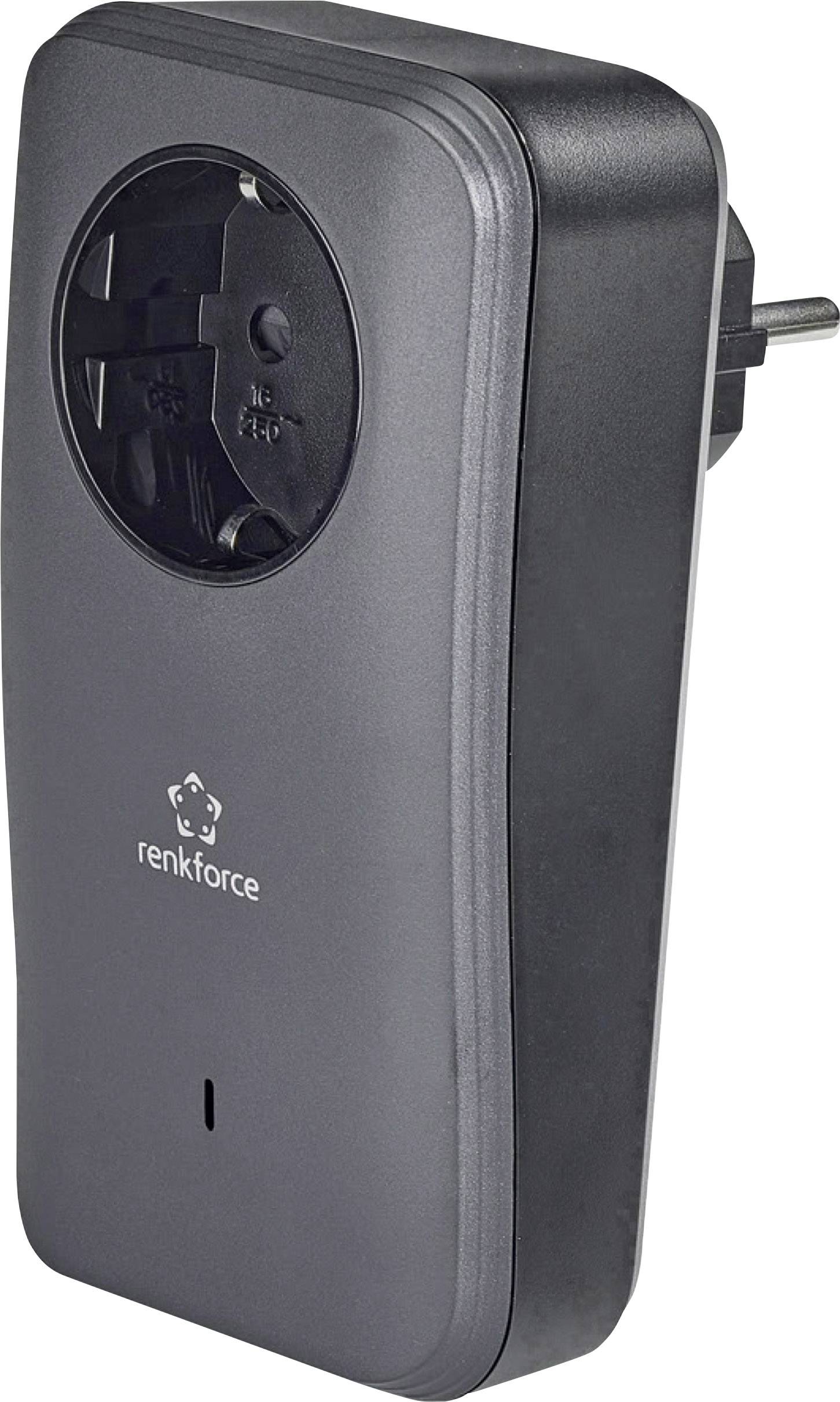 Černá zásuvka renkforce zobrazená z boku.