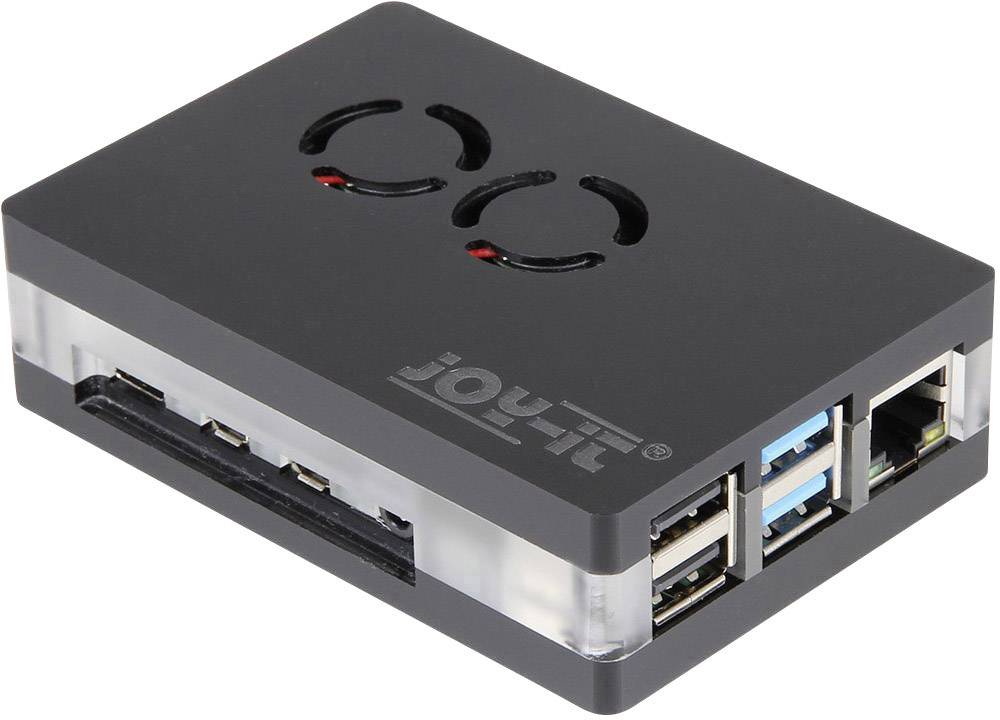 Černá skříň s několika USB porty a větrácími otvory, pravděpodobně určená pro malý počítač nebo elektronické zařízení.