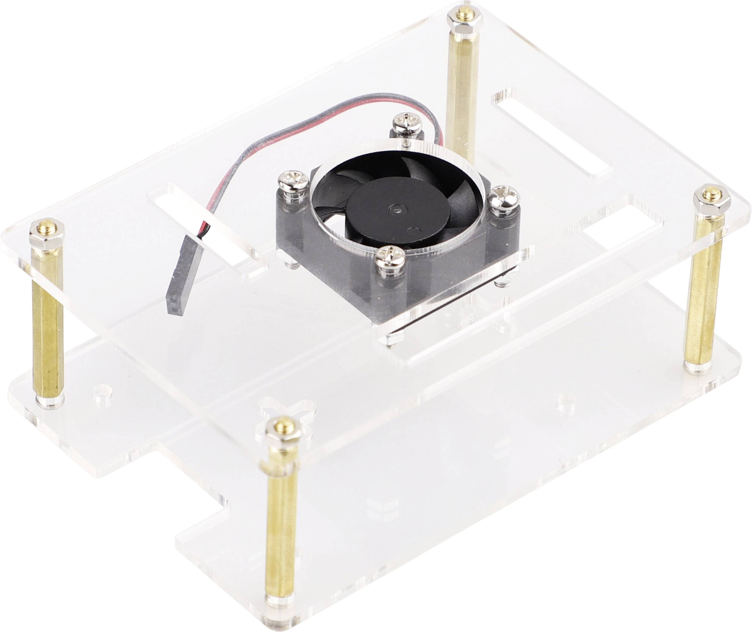Průhledný kryt z akrylu s ventilátorem namontovaným uprostřed. Vhodný pro projekty s Raspberry Pi.