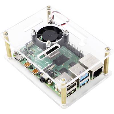 Otevřená skříň obsahuje mikropočítač, který je rozpoznatelný podle USB portů a ventilátoru. Počítač má mnoho připojení.