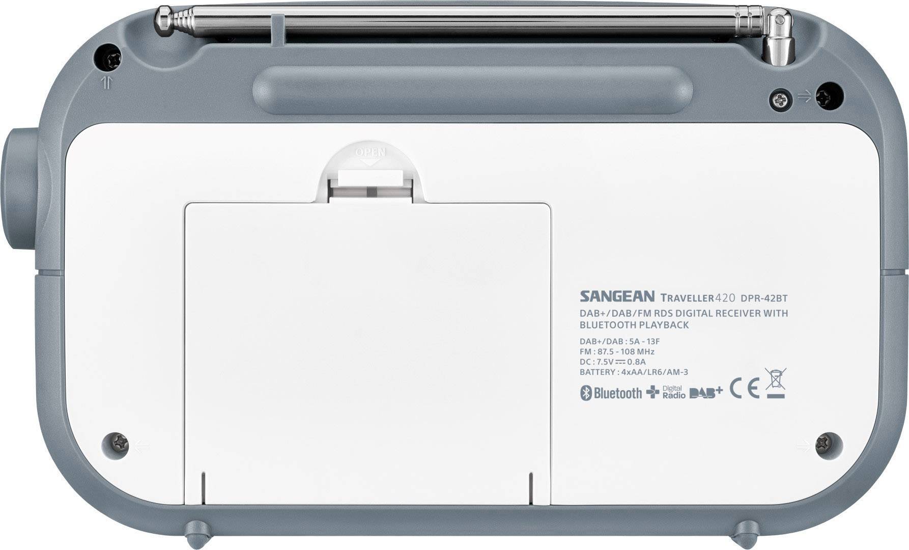 Sangean DPR-42BT White-Stone Blue A500426 přenosné rádio, DAB+, FM, Bluetooth, s akumulátorem, funkce alarmu, bílá, kame-2