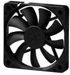 Černý počítačový ventilátor s deseti listy v čtvercovém rámu.