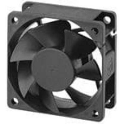 Černý počítačový ventilátor se čtyřmi lopatkami, čtvercovým tělem a upevňovacími otvory v každém rohu. Vhodný pro chlazení elektronických zařízení.