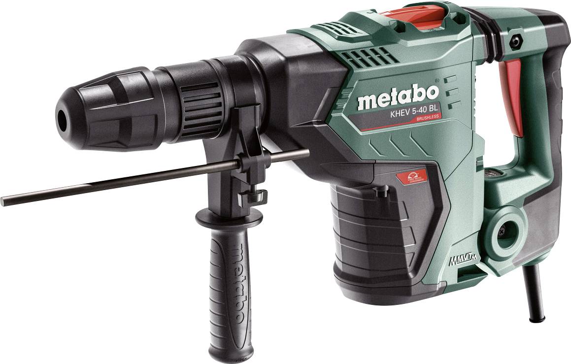 Metabo KHEV 5-40 BL rotační vrtačka s bočním madlem a sekerovým bitem, zobrazená na bílém pozadí.