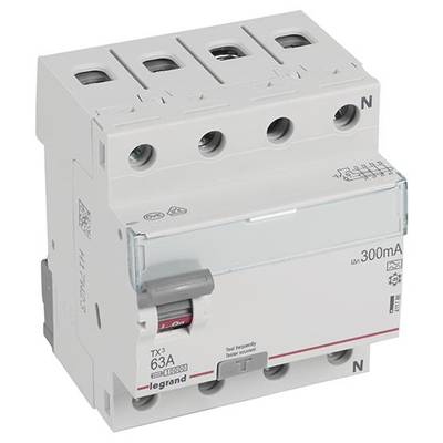 'Legrand TX3 proudový chránič, 63A, 300mA, 4-pólový, pro elektrickou bezpečnost. Vhodný pro ochranu před přetížením a zkratem.'