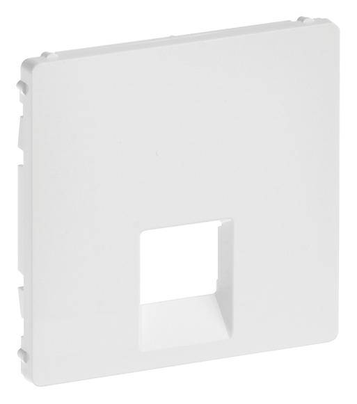 Bílý krycí panel s čtvercovým otvorem uprostřed pro instalaci praktického připojovacího modulu ve zdi.