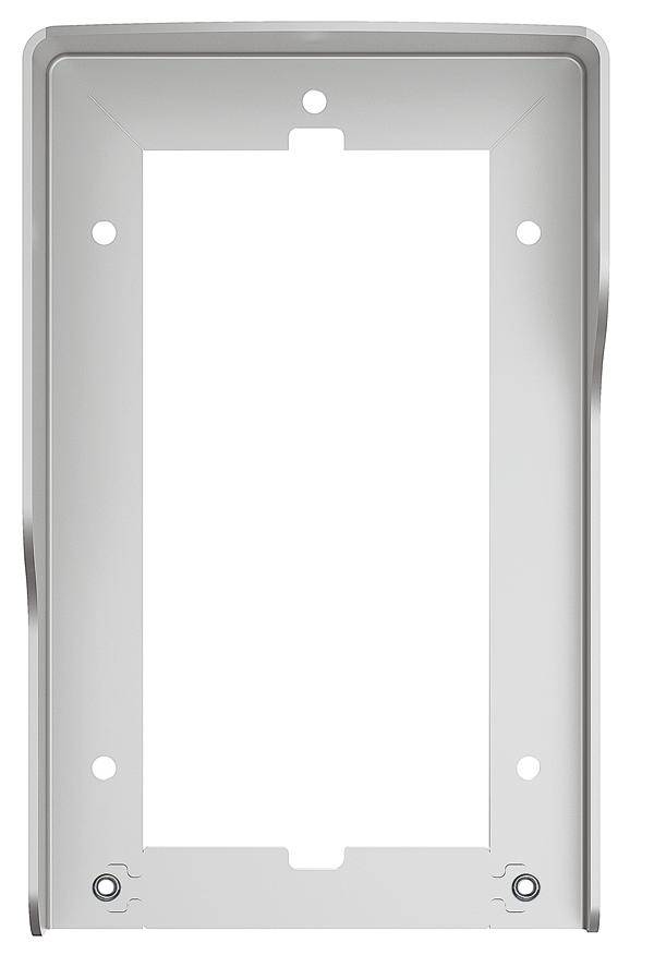 Kovový rám s obdélníkovým otvorem a montážními otvory v rozích, pravděpodobně vhodný pro upevnění na stěny.