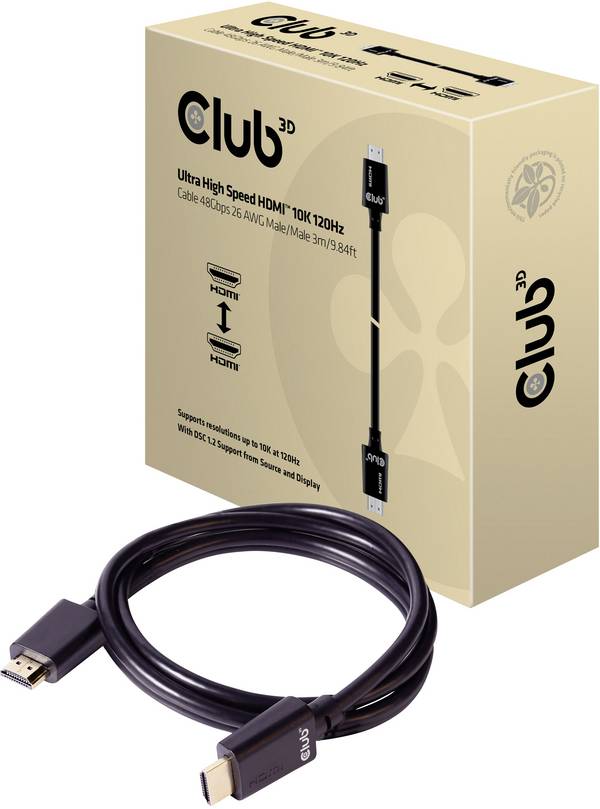 club3D HDMI kabel Zástrčka HDMI-A, Zástrčka HDMI-A 3.00 m černá CAC-1373 10K UHD, 8K UHD, samozhášecí HDMI kabel