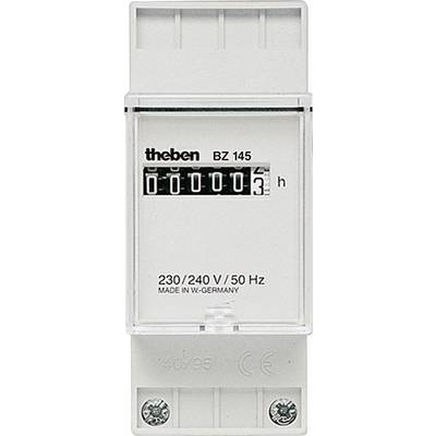 Elektroměr s nápisem 'theben BZ 145', ukazuje '00003' hodiny. Napětí: 230/240 V, frekvence: 50 Hz, vyrobeno v Německu.