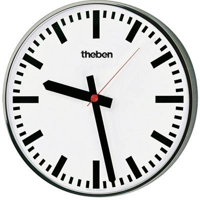 Analogové nástěnné hodiny s bílým ciferníkem, černými hodinovými a minutovými ručičkami a červenou sekundovou ručičkou ukazují 10:10.