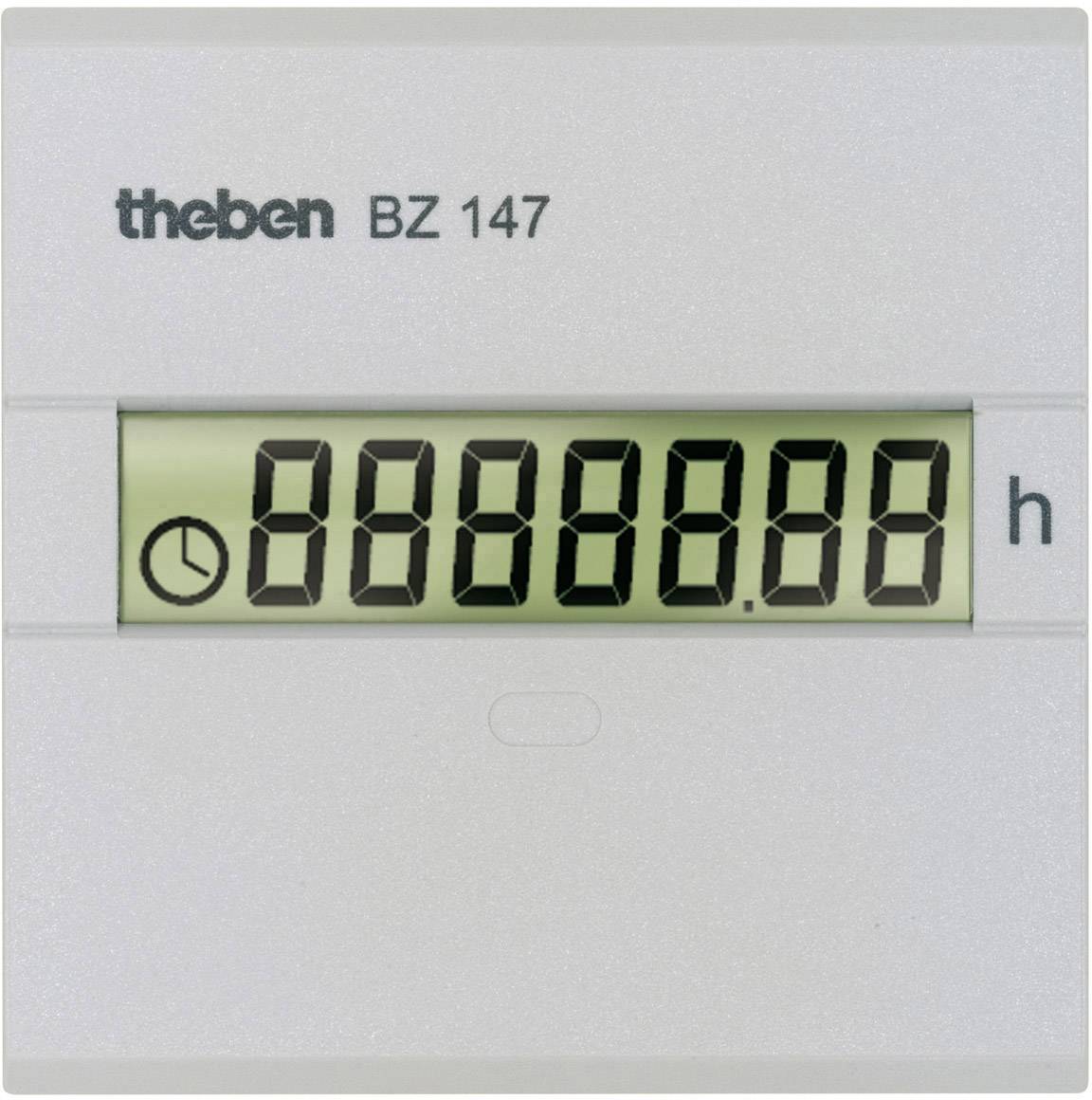 Digitální provozní počítadlo hodin se šestimístným displejem; zobrazuje samé nuly. Model 'theben BZ 147'.
