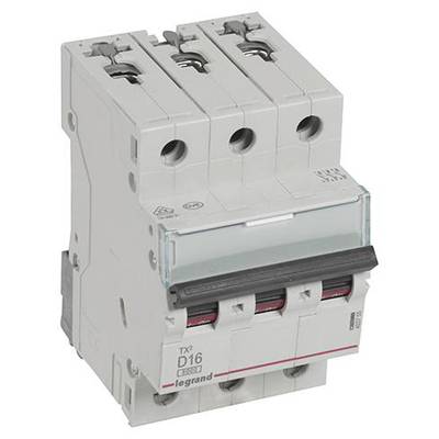 Třípólový jistič označený 'D16' v bílém provedení pro jištění elektrických obvodů.