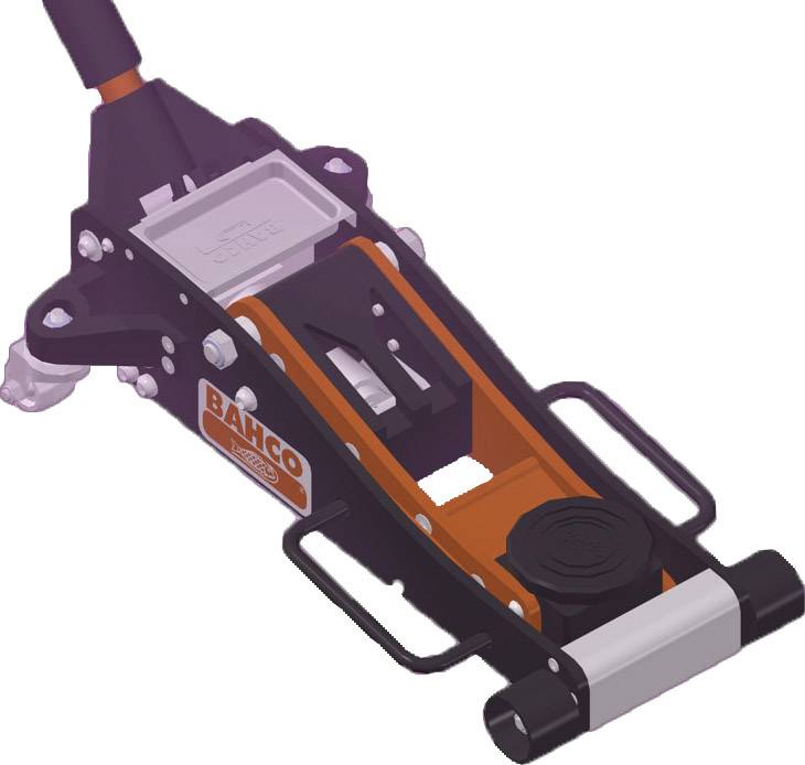 Hydraulický zvedák značky Bahco zvedá vozidla pro opravy nebo výměnu pneumatik.