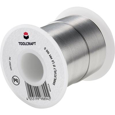 Cívka pájecího drátu od TOOLCRAFT s nápisem 'Sn99,3Cu0,7 Ø1,0 mm 100 g', vhodná pro elektronické aplikace a opravy.