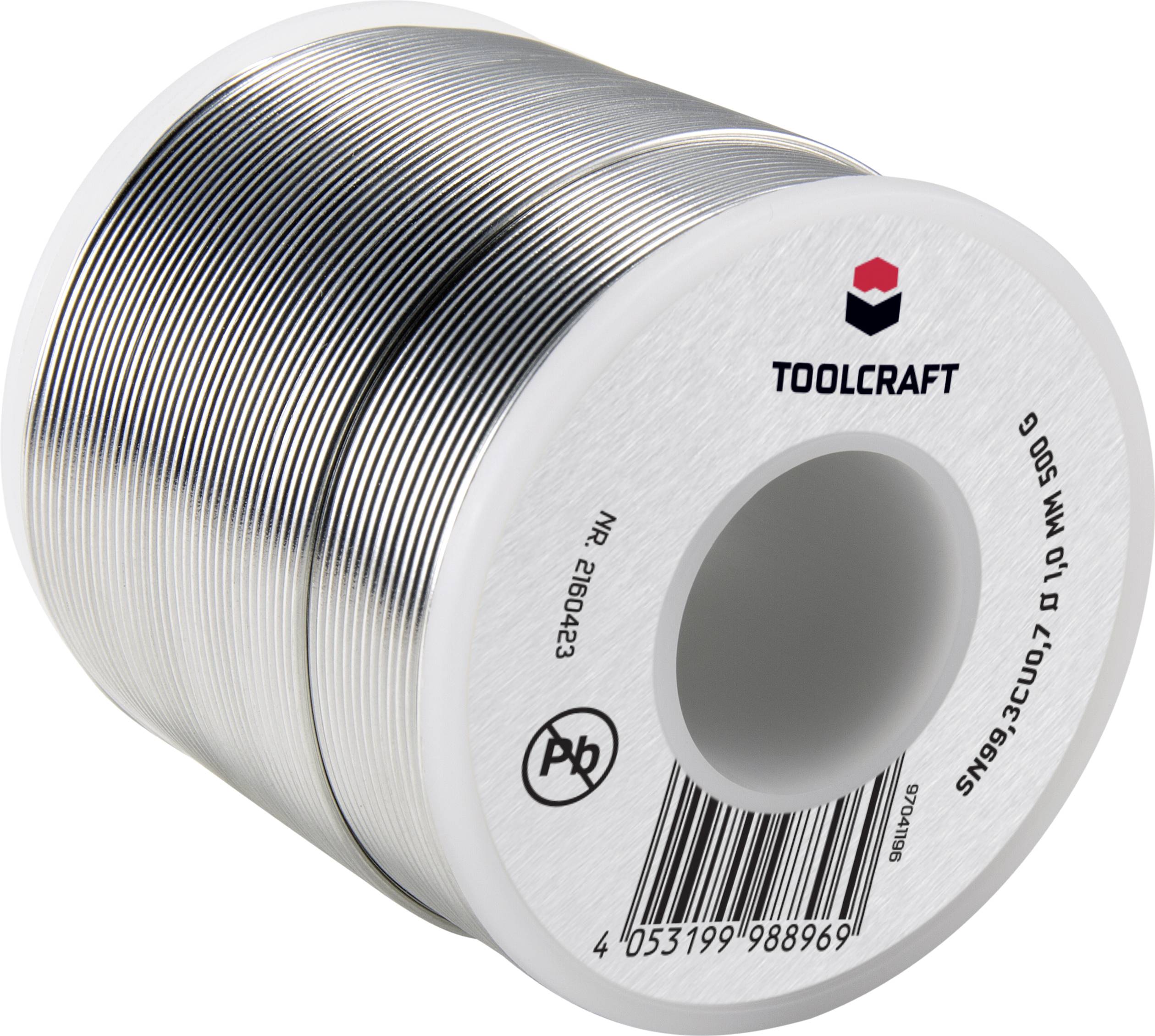 Cívka s pájkou od Toolcraft, průměr 1,0 mm, nízkoolovnatá podle RoHS, vhodná pro elektronické práce a opravy.