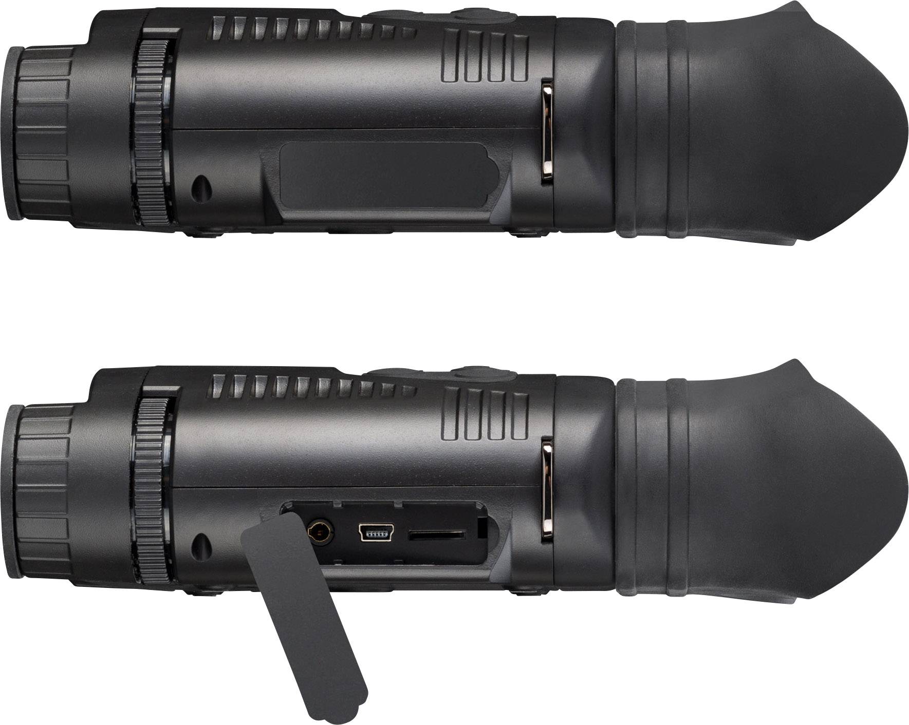 Dvě zařízení ve tvaru dalekohledu umístěná nad sebou. Horní zařízení je uzavřené, spodní má otevřený prostor a viditelné připojovací porty.