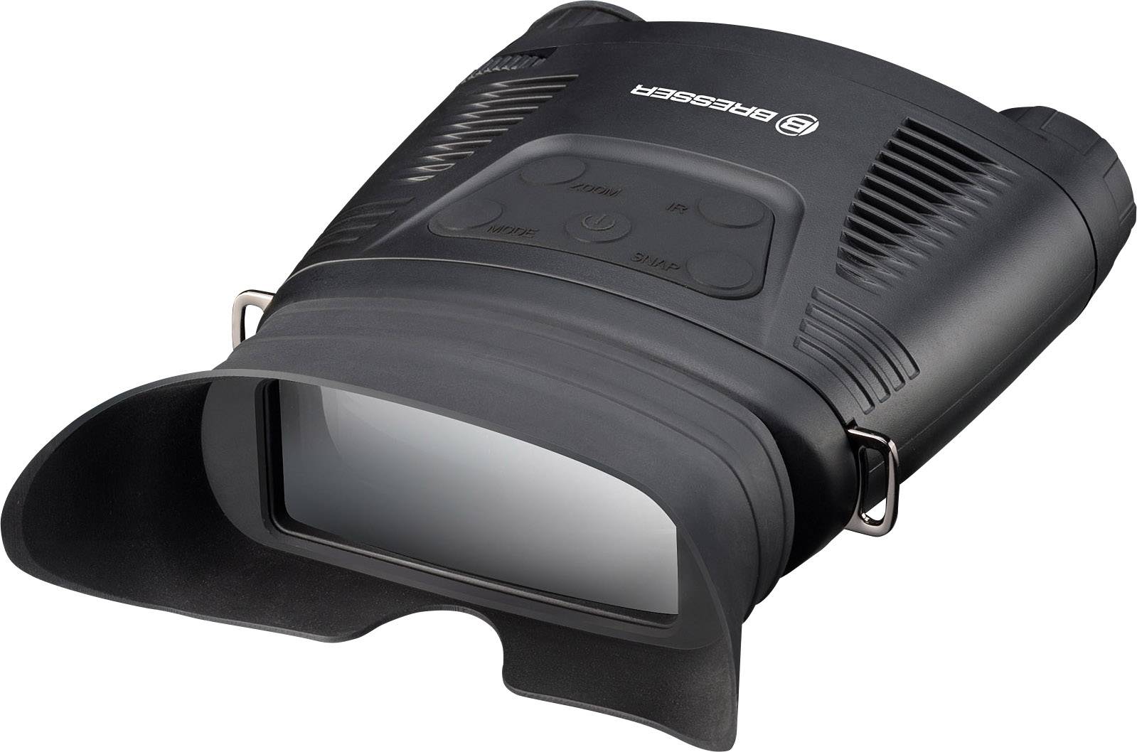 Přístroj nočního vidění v černé barvě, kompaktní, s velkým hledáčkem a ovládacími tlačítky. Vhodný pro pozorování za špatných světelných podmínek.