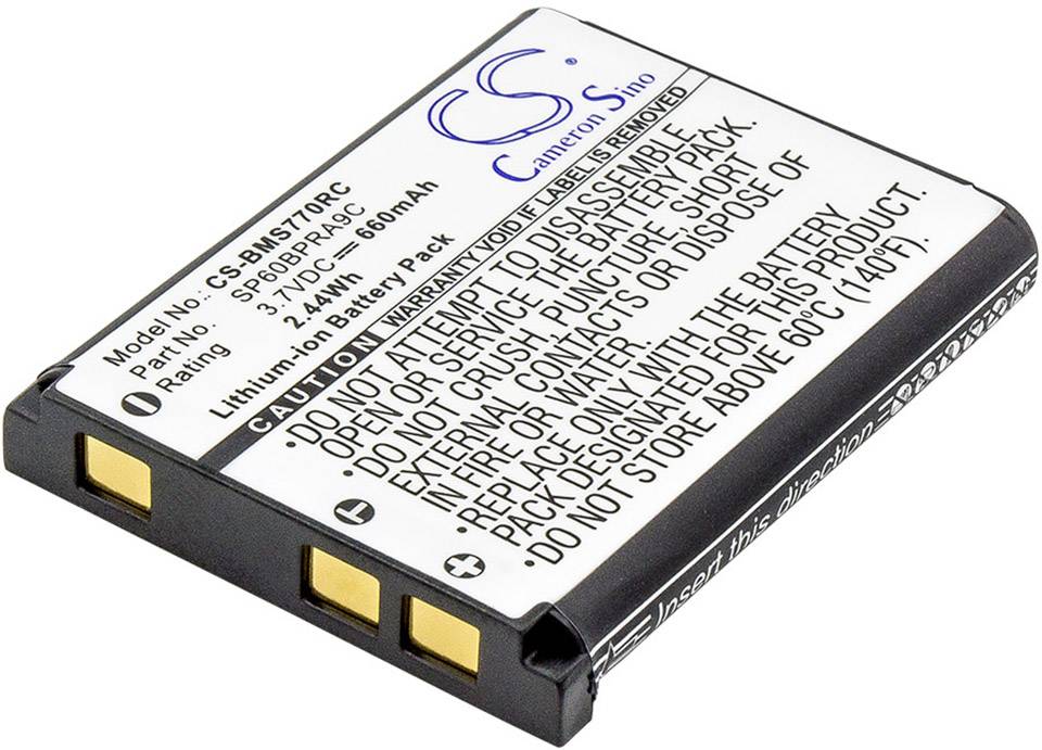 Akumulátorový pack s bílým štítkem zobrazujícím technické specifikace a bezpečnostní upozornění pro správné použití a skladování.