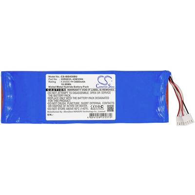 Modrý nikl-metalhydridový akumulátor s štítkem: 'Model: CS-BSB400BU, 4,8V, 3500mAh'. Bezpečnostní upozornění: 'Nerozebírat ani neotevírat'.