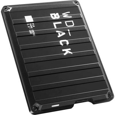 Černý externí pevný disk s nápisem 'WD_BLACK'. Pouzdro má vroubkovaný design, který působí robustně.