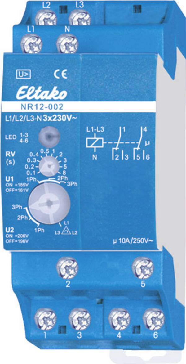 Eltako NR12-002-3X230V Síť monitorující relé, 230 V, 2 přepínací kontakty, (d x š x v) 58 x 36 x 58 mm, 22002330, 1 ks