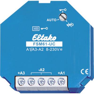 Modrý Eltako FSM61-UC reléový modul se šroubovým upevněním a automatickým spínačem, použitelný pro elektrické instalace.