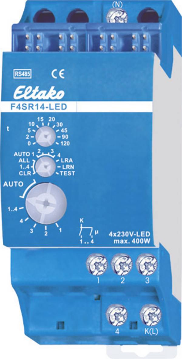 F4SR14-LED Eltako RS485 spínač pohonu   4kanálový montáž na lištu Spínací výkon (max.) 1800 W