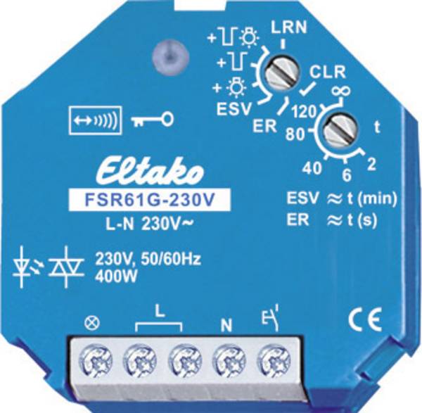 FSR61G-230V Eltako bezdrátový spínač/vypínač   1kanálový  pod omítku Spínací výkon (max.) 400 W Max. dosah 30 m