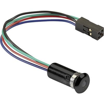 Kabel se zástrčkou a černým válcovým senzorem. Čtyři vodiče v červené, modré, zelené a černé barvě jsou zakončeny zástrčkou. Elektronická komponenta.