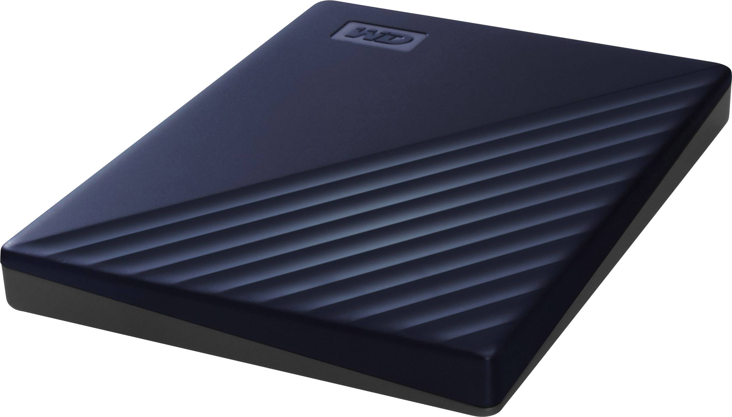 Externí přenosný hard disk v černém pouzdře s diagonálními liniemi.