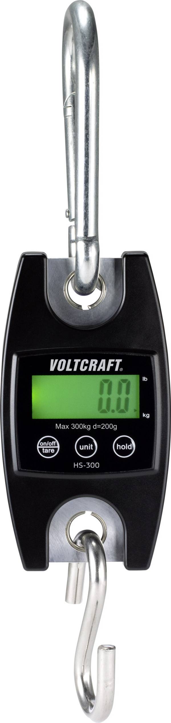 VOLTCRAFT HS-300 závěsná váha HS-300  Max. váživost 300 kg Rozlišení 200 g na baterii černá
