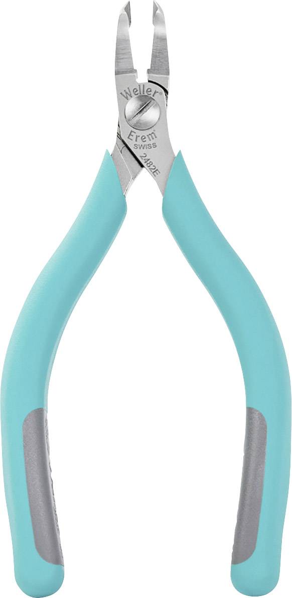 Precizní kleště s modrými rukojeťmi, vhodné pro jemné práce, jako je stříhání drátů nebo elektronických součástek.