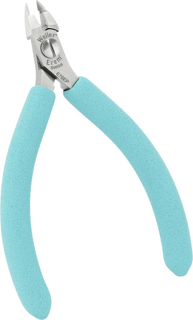 Kleště s modrými úchyty před bílým pozadím, používané pro stříhání drátu nebo malých objektů.