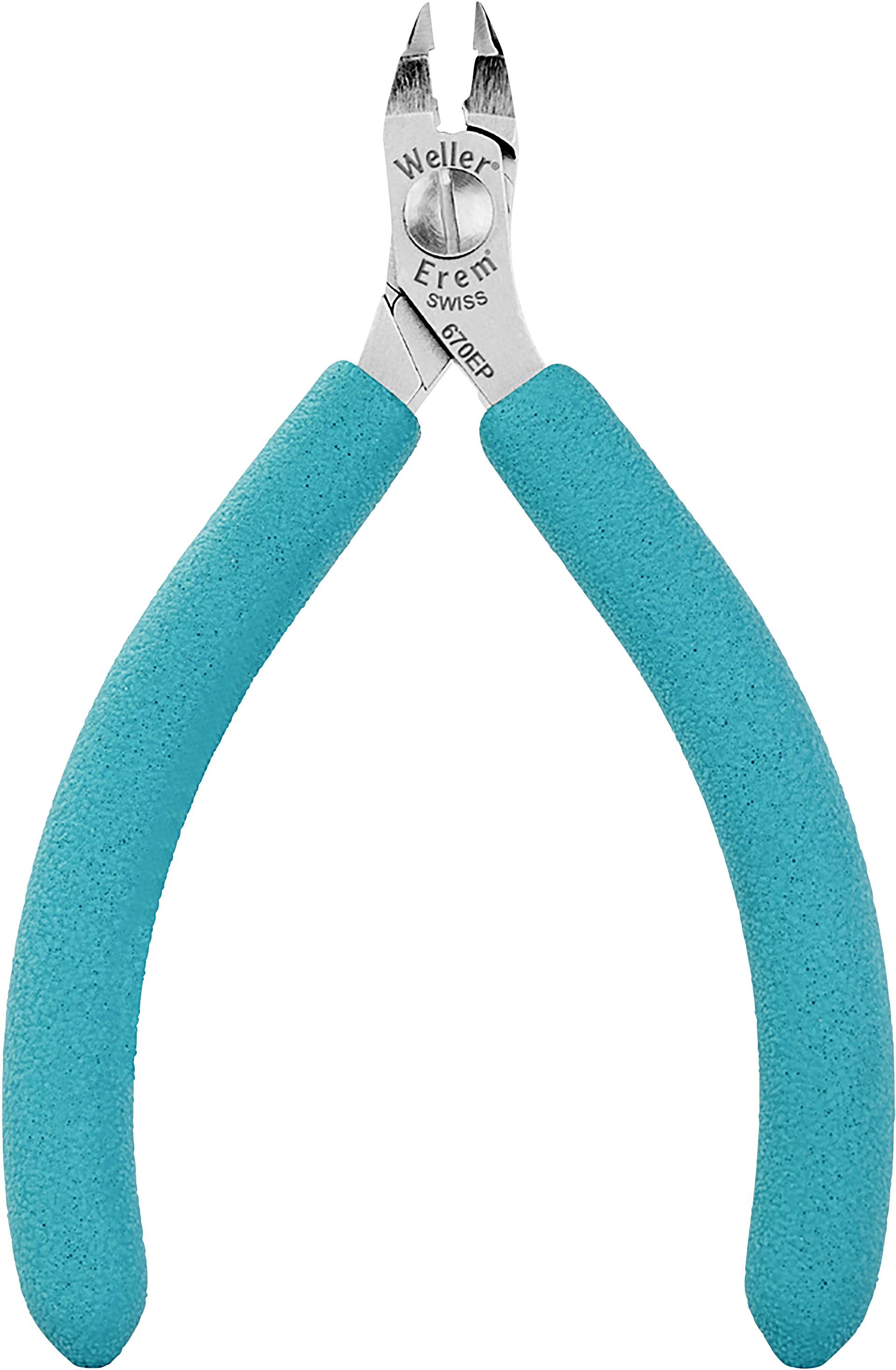 Modré štípací kleště s stříbrnými kovovými čelistmi, vhodné pro přesné stříhání malých drátů a elektronických součástek.